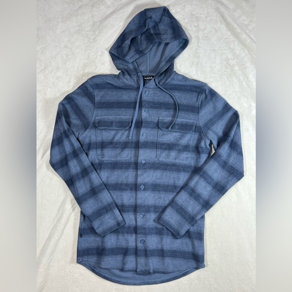 Travis Mathew Size Small Cotton Blend Hooded Blue Button Front Sweater Golf EUC - Picture 2 of 12